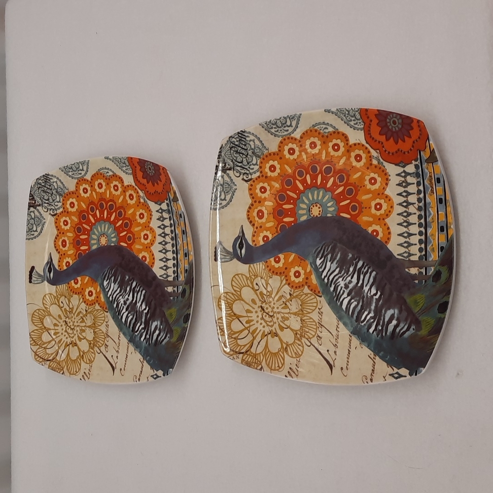 J Brinkley Salad Dessert Plate Peacock design made by Cypress Pair (2) 8" inches